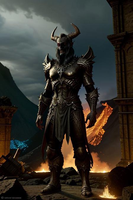a (Demon Undead) with large wings and horns BREAK
wearing revealing heavy armor BREAK
outside a destroyed castle with lava on its walls and statues with rubble, burning lands with lightning BREAK
CHSNGN, ultra realistic, lens flare, skin pores, intricate details, very detailed face