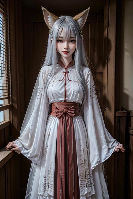 face lighting,bright backlight,medium breasts,super high resolution,best quality,Photos,4k,(Realistic:1.2),1girl,fox ears,(Wearing Hanfu:1.4),<lora:hf:0.5>,<lora:girl_hunuan_05:0.8>,