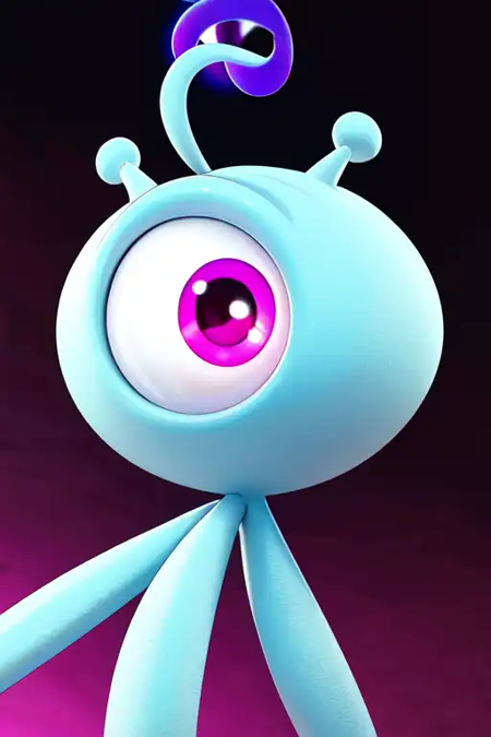 Yacker, one eye, light blue skin, alien, small blue antenna, magenta eye