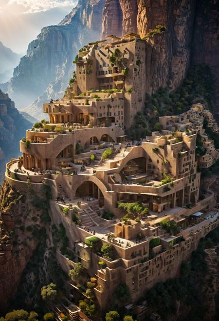 (The colonial city of the future, in the mist-filled Grand Canyon, on an unknown Earth-like planet, 2 moon on sky, Spaceship flight connects colonies, waterfulls:1.3), (Machu Picchu, a mountain settlement, incredibly spectacular:1.2), (Mario Botta:1.3), (avant-garde, future, reality, science fiction, photorealistic), (modern architecture:1.2), 
(Large Files, Ultra Realistic, 8K, 16k, FHD, HD, VFX, Perfect, Photography, composition, Architecture Sales Photography, Architecture Competition, Ultra High Resolution, Cinematography, High Resolution Image:1.1), (dramatic lighting, direct sunlight, ray tracing, clear shadow:1.2),  (real landscape:1.1), (blurred background:1.0), (urban background, more_details) ,
ac_neg1, great lighting, clear, hillscastel, extrusionbuilding, vertical
