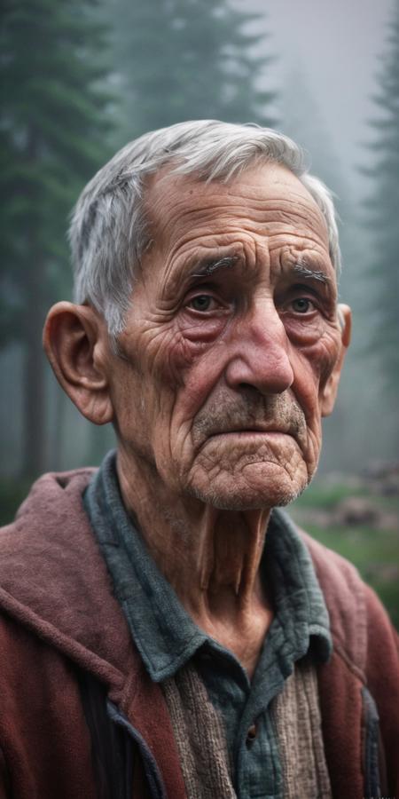<lora:PacificNorthwest:1>PacificNorthwest, villager portrait, old man, misty, depth of field, haze, halation, Photorealistic, Hyperrealistic, Hyperdetailed, gloom
