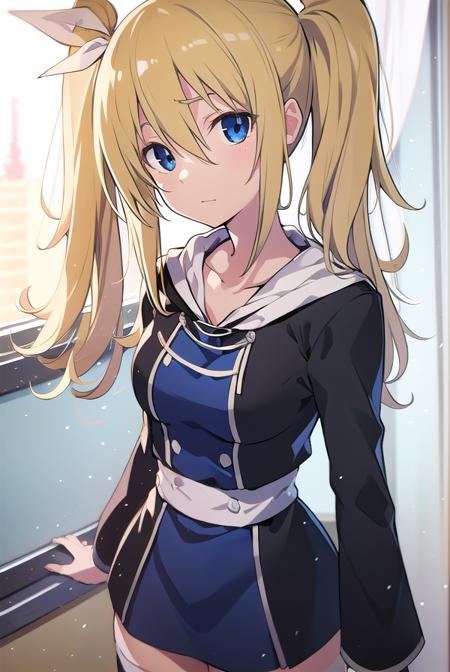 hinaearimura, <lyco:hinaearimura-LYCORIStest:1>,
hinae arimura, long hair, bangs, blue eyes, blonde hair, hair between eyes, twintails, hair ribbon, white ribbon, ribbon,
BREAK thighhighs, long sleeves, dress, collarbone, jacket, hood, black footwear, black dress, white thighhighs, zettai ryouiki,
BREAK looking at viewer, hands behind head,
BREAK indoors, classroom,
BREAK <lora:GoodHands-vanilla:1>, (masterpiece:1.2), best quality, high resolution, unity 8k wallpaper, (illustration:0.8), (beautiful detailed eyes:1.6), extremely detailed face, perfect lighting, extremely detailed CG, (perfect hands, perfect anatomy),