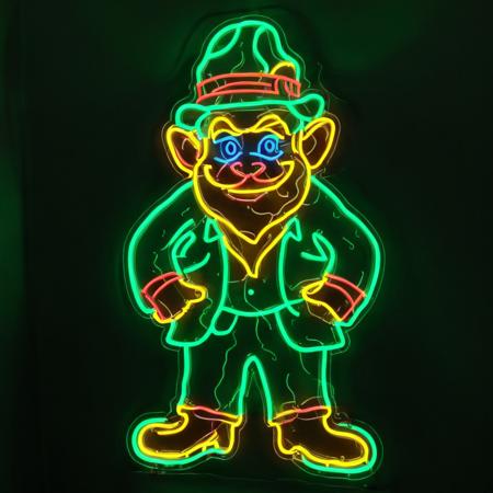 a leprechaun,   <lora:PE_NeonSignStyle:1> PENeonSign, green, neon sign, glowing,