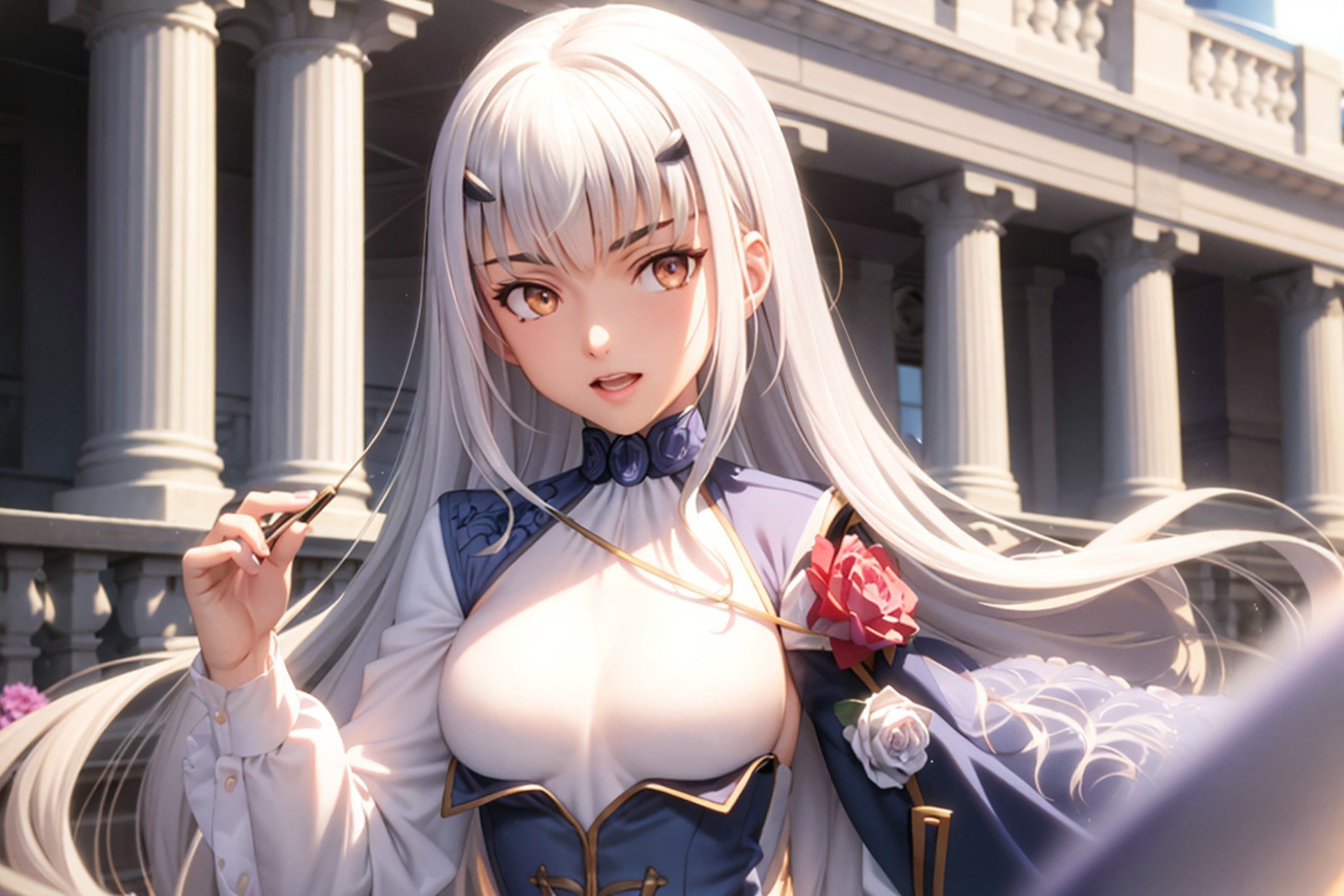 masterpiece, best quality,fairy knight lancelot (fate), 1girl, white hair, long hair, forked eyebrows, looking at viewer, ...
