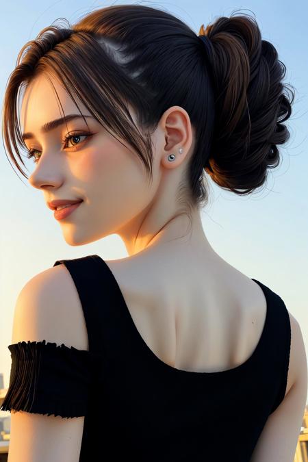 (brush stroke style, painterly, textured, highly detailed:1.2) (from below, closeup on face:1.2) <lora:MaryAmber_v1-000020:.9> MaryAmber, smiling, from behind,4:: she is wearing sleeveless shirt , her hair is styled as french braided half-up half-down, BREAK she is (playing a board game:1.1), silhouetted against the bright sky, shot on Aaton LTR ,glitch style,Agfa Vista ,50mm ,