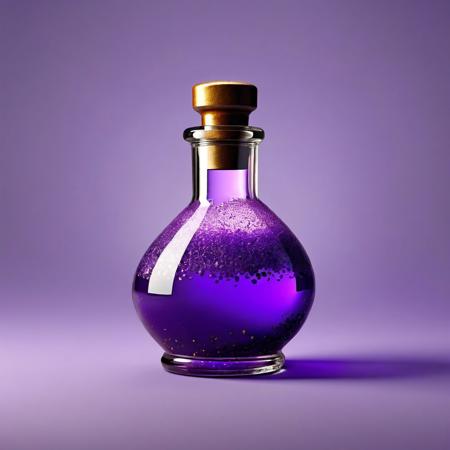 POV, frontal light, Hyper-realistic, detailed, stone design, flat texture, game item, fantasy style, amethyst-colored magic potion in matted glass bottle, centered, side view, diffuse texture, simple colored background