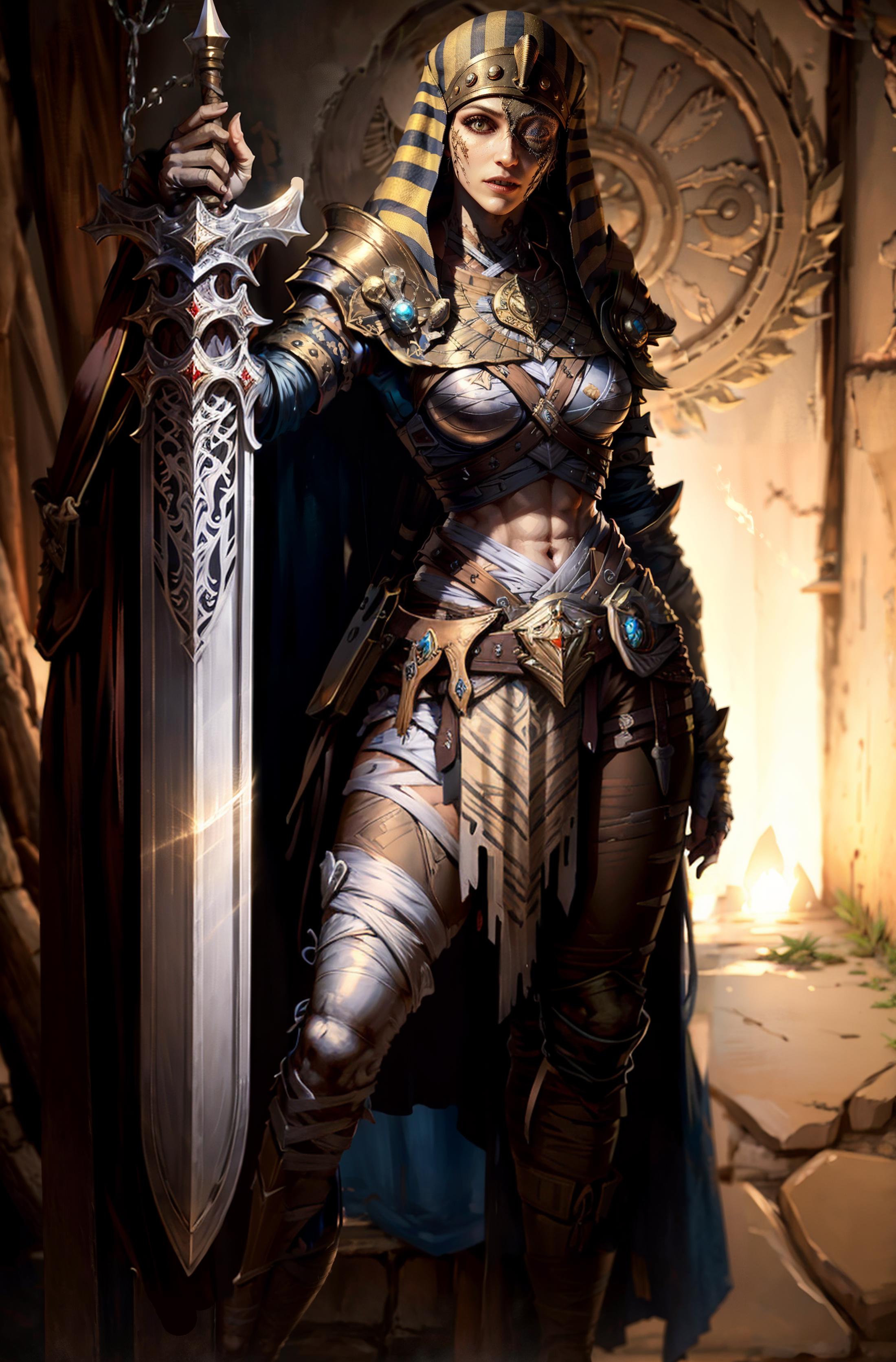 A Fantasy Artwork of a Warrior with a Sword and Shield, Wearing Chainmail and a Cape