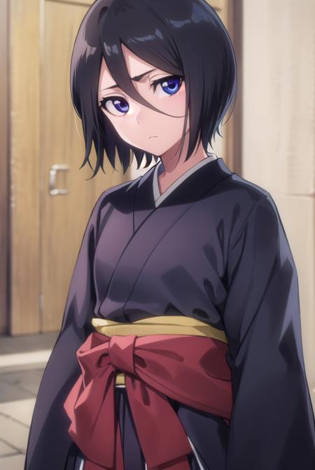 rukiakuchiki, <lora:rukiakuchiki-lora-nochekaiser:1>,
rukia kuchiki, shorthair rukia, short hair, black hair, hair between eyes, (purple eyes:1.1),
BREAK weapon, japanese clothes, sword, kimono, katana, sheath, hakama, black kimono, long sleeves, wide sleeves,
BREAK outdoors, city
BREAK looking at viewer, (cowboy shot:1.5),
BREAK <lyco:GoodHands-beta2:1>, (masterpiece:1.2), best quality, high resolution, unity 8k wallpaper, (illustration:0.8), (beautiful detailed eyes:1.6), extremely detailed face, perfect lighting, extremely detailed CG, (perfect hands, perfect anatomy),