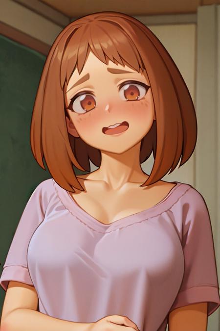 (masterpiece, best quality, absurdres),
bartolomeobari,
1girl, solo,
uraraka ochako, short hair, brown hair, brown eyes,
white nightgown,
<lora:bartolomeobari_test_g:0.75>