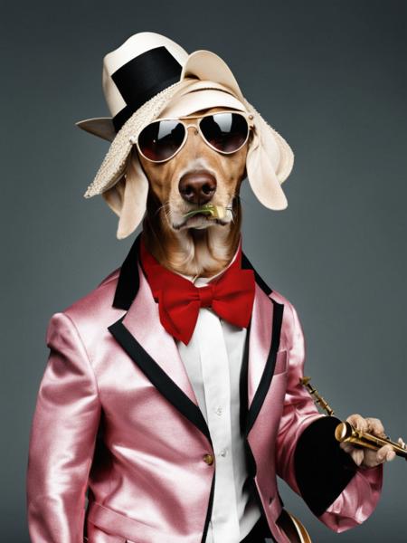 a dog with Musician outfit,  <lora:William_Wegman:0.75>