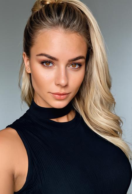 solo 1girl realistic, fake cover, upper body, smartphone, dark skin 24 year old, flat chest, Blond french twist, caucasian, red eyes, fair skinned, best quality, RAW photo, subject, 8k uhd, high quality, photorealistic, prosperous, Wide aperture shot <lora:bbccrdXLrd:0.9>