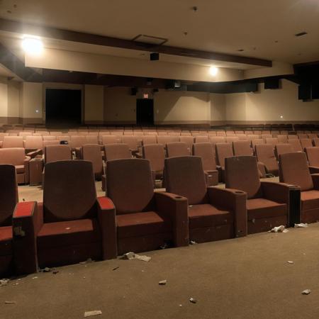 <lora:liminalspaces2:1>,  liminalspaces, 

A deserted, dusty movie theater with flickering lights and tattered seats. The sense of nostalgia and neglect is palpable as the camera pans over the empty space.