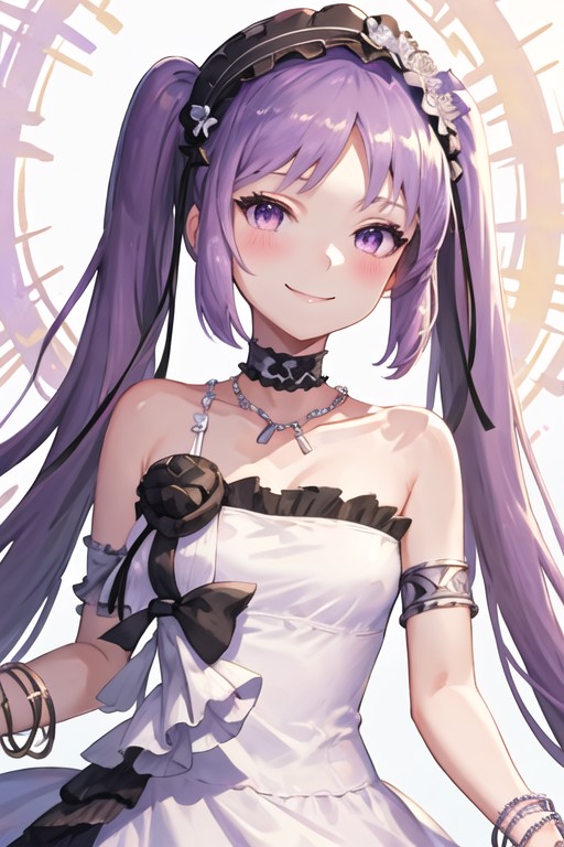 best quality, masterpiece, highres, solo, {euryale_fgo:1.15}, long_hair, purple_hair, twintails, hairband, purple_eyes, lo...