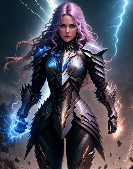 4K, Masterpiece, highres, absurdres,
edgThunderstruck,woman in armor,lightning bolt ,wearing edgThunderstruck_armor, electrified, weilding thunder
 <lora:edgThunderstruck:0.75>