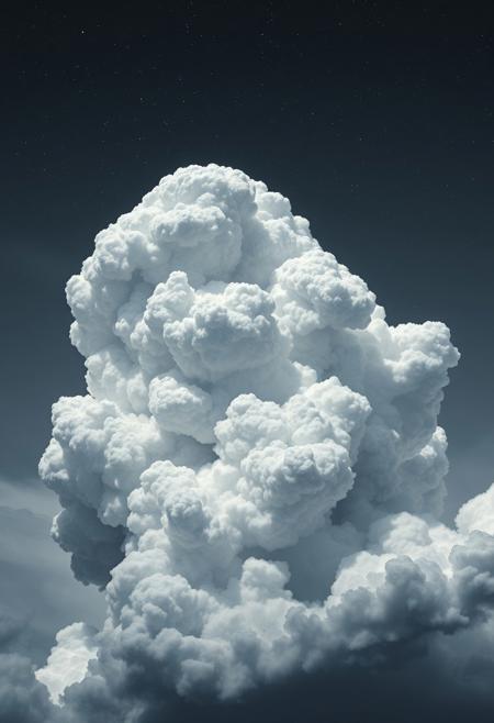 ultra hires. best quality. White Balance. light and shade contrast. depth of field. highly detailed, balanced composition. A stack of mutually and arbitrarily shifted towering clouds as separate vortexes in the sky. Their overall shape resemble a branching evil looking tree somehow.
Some stars are visible above. Flashes of lightnings highlight harassing nature of the powerful storm