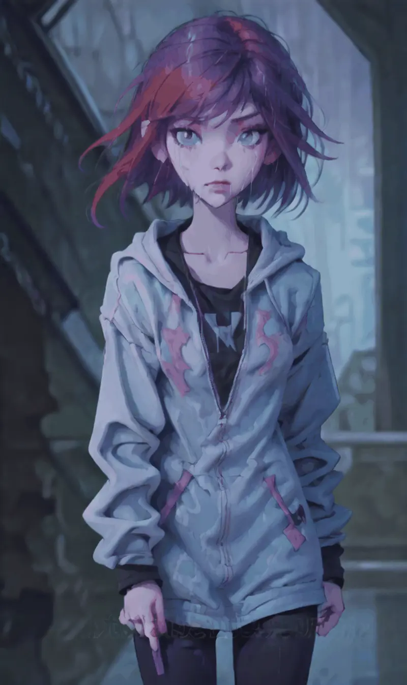 The Anime Girl with Pink Hair and Tears in Her Eyes.