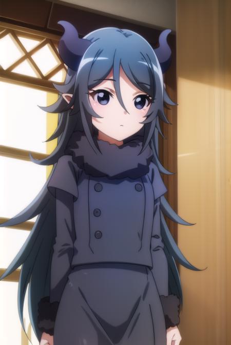 lutiabutte, <lora:lutia butte s2-lora-nochekaiser:1>,
lutia butte, long hair, bangs, black hair, hair between eyes, horns, pointy ears, (black eyes:1.5),
BREAK long sleeves, fur trim, fur collar,
BREAK indoors,
BREAK looking at viewer, (cowboy shot:1.5),
BREAK <lyco:GoodHands-beta2:1>, (masterpiece:1.2), best quality, high resolution, unity 8k wallpaper, (illustration:0.8), (beautiful detailed eyes:1.6), extremely detailed face, perfect lighting, extremely detailed CG, (perfect hands, perfect anatomy),