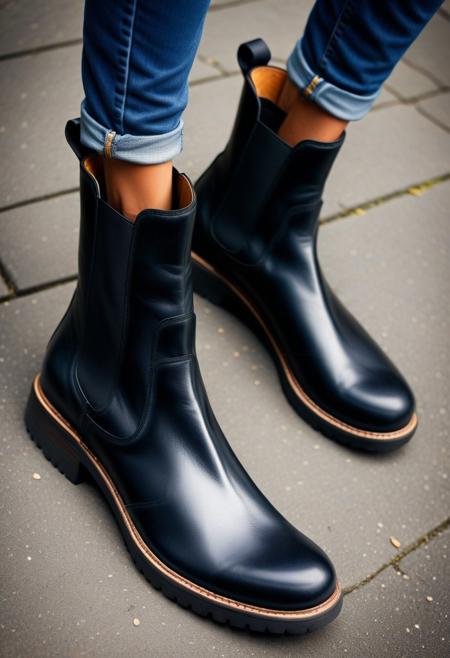 highly detailed photograph, detailxl, cinematic shot, dutch angle, no humans, still life, chelsea boots, ankle boots