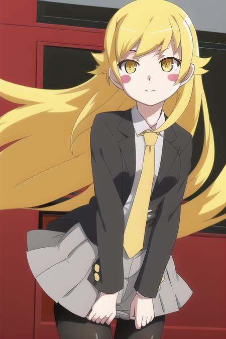 1girl, solo, long_hair, blonde_hair, yellow_eyes, blush_stickers,business_suit,tie,skirt,pantyhose,