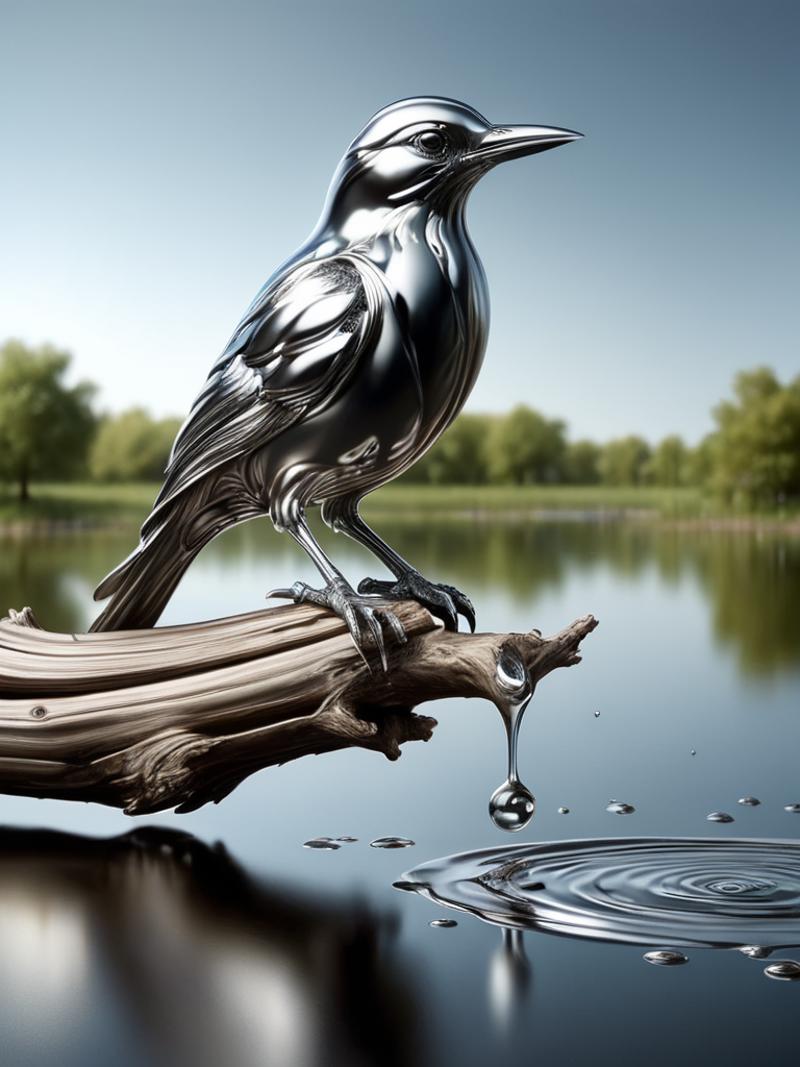 Reflection of a bird on the water surface.
