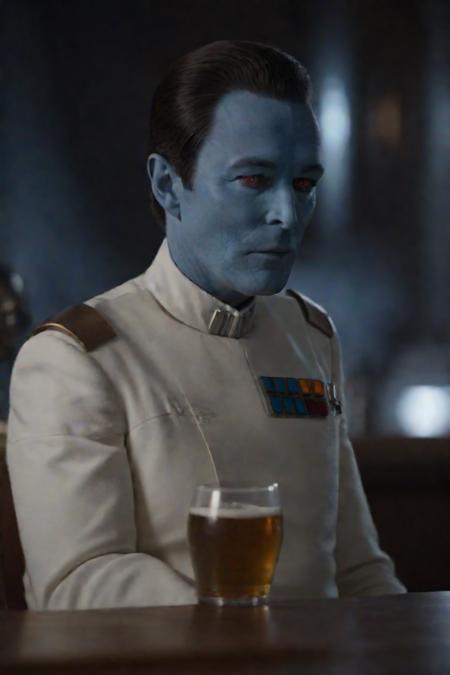 cinematic film still thrawn sitting in the cantina bar, drinking a beer <lora:Grand_Admiral_Thrawn_XL:0.7> . shallow depth of field, vignette, highly detailed, high budget Hollywood movie by zack snyder, bokeh, cinemascope, moody, epic, gorgeous, film grain, grainy