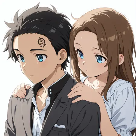 Civitai 2人肩寄せ密着状態 / Two people sitting close together, shoulders touching