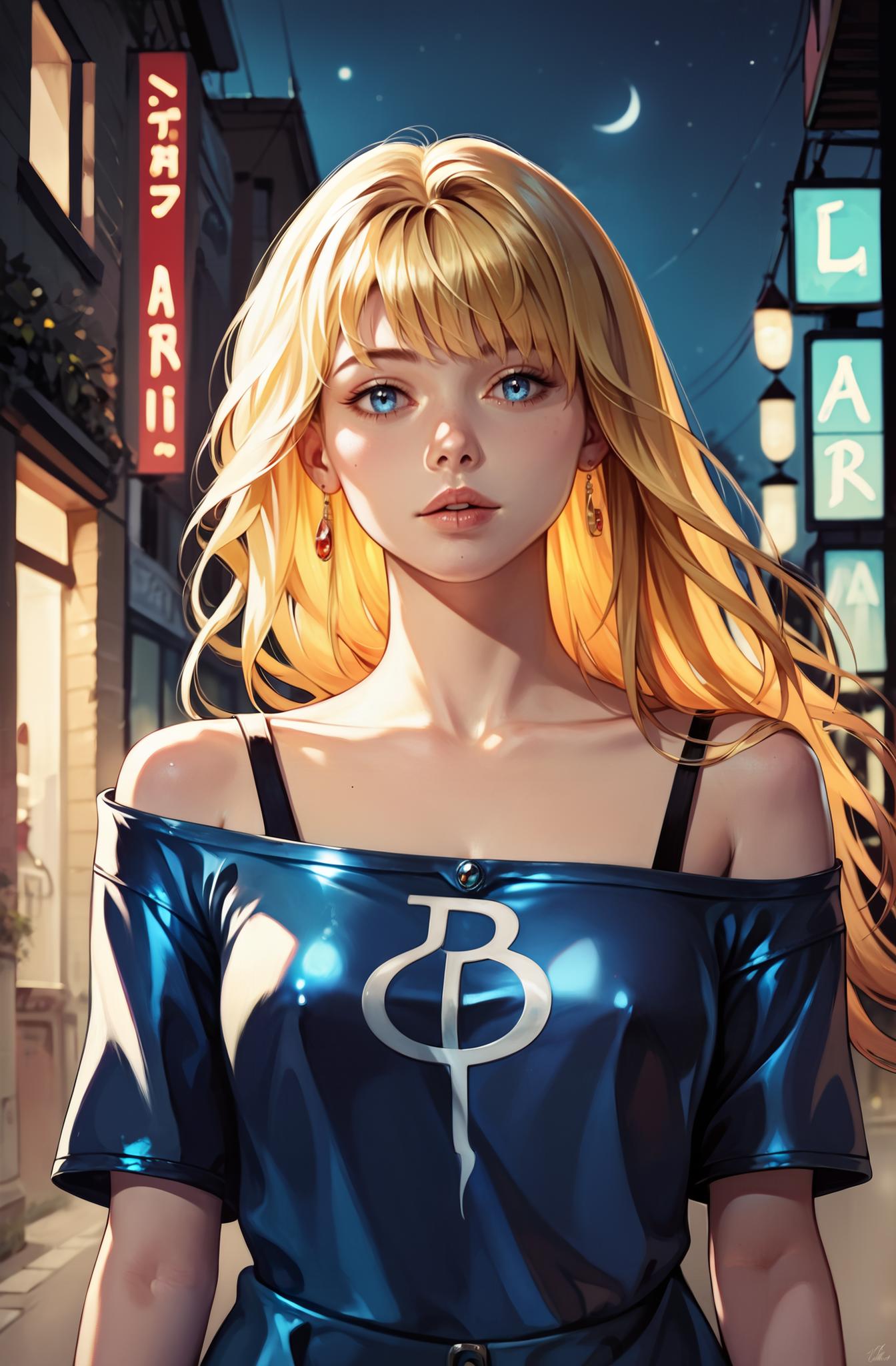 score_9, score_8_up, score_7_up, score_6_up, ultra highres, absurdres, (realistic face, best quality, ultra detailed),8k, Exquisite color design, front view, (from below:0.7), 
long blonde hair, bangs, blue eyes, parted lips, retro night, walking at the street, bust shot, off shoulder latex shirt,
highly detailed, intricate details in hair, masterpiece, best quality, perfect lighting 
<lora:S1_Dramatic_Lighting_v2:0.3> s1_dram <lora:incase-ilff-v3-4:0.25> <lora:paperlarvaXLP:0.6> paperlarva  <lora:th3rm4lXLP:0.8> th3rm4l,