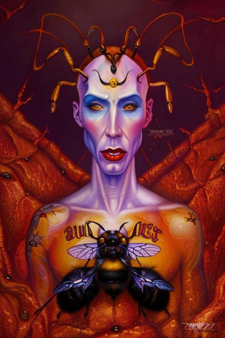 fantasy illustration, oilpainting,((thomas the bee)), in hell, (by Dariusz Zawadzki), lowbrow, Troy Brooks, demon, horror (theme), lowbrow art, star tattoo, pointy, makeup
-(Junji ito, weird chin, chest hole pectus excavatum, Bindi, necklace, helmet, bald, collar, 3dRender, bad anatomy, hdr, contrast, BAD_IMAGE, bad hands, Polaroid, frame)
Steps: 20, Sampler: DPM++ 2M Karras, Guidance Scale: 6.5, Seed: 3088277684, Size: 512x768, Model: ps85_fp16_f16.ckpt, Strength: 1.0, Seed Mode: NVIDIA GPU Compatible, LoRA Model: cellblock_10_lora_f16.ckpt, LoRA Weight: 0.6
