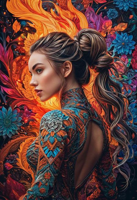 photo of TWbabeXL01, NSFW, official art, unity 8k wallpaper, ultra detailed, beautiful and aesthetic, masterpiece, best quality, realistic, 1girl, extremely detailed, dynamic angle, (zentangle, mandala, tangle, entangle), the most beautiful form of chaos, elegant, a brutalist designed, vivid colors, romanticism, plasma flame,
