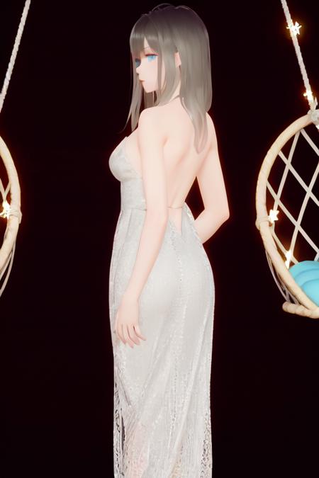 (8k, best quality, masterpiece), (ultra-detailed:1.1), (high detailed skin),1girl, lumi, medium breasts, blue_eyes, long hair, sliver dress, solo,good hands,perfect hands,nice hands,brown hair,full body,arms behind back,(( round_face:0.5)),good hands,nice hands,perfect hands