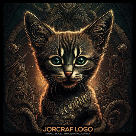 front view the (the kitten is cute one head:1.1) portrait, symmetrical artistic sharp art, (dan mumford style:1.1), hdr, realism, dark fantasy atmosphere, lovecraft style, (JimJorCrafLogo art style:1.3)