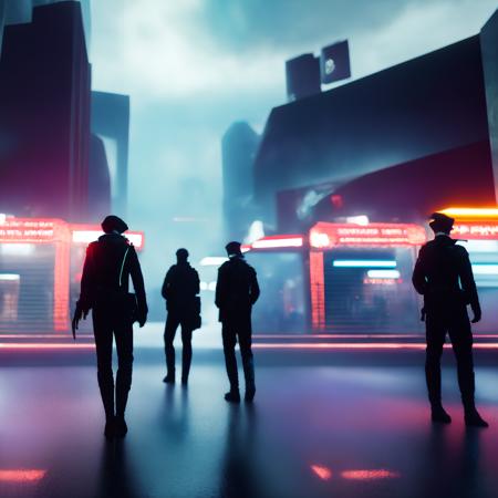 photo, [scifi|steampunk|cyberpunk] Cloudy, lensflares, neon lights, fog, cyberpunk cinematic, cyberpunk shopping district, cyberpunk people walking, street gangs standing <lora:johnsondesuv2-256-e2:0.6>