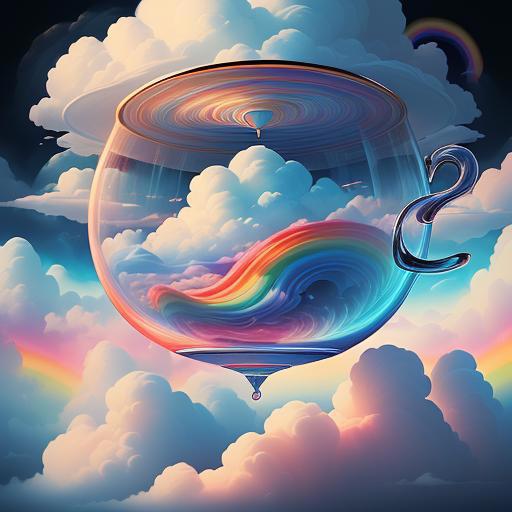 Artistic Coffee Mug Painting with Rainbow and Clouds