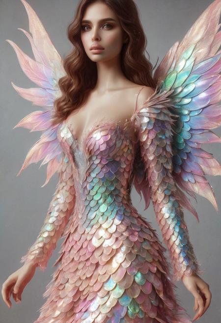 ((photorealistic)), ((1girl)), ((small_breasts:1.6)),  score_9, score_8_up, score_7_up, score_6_up, score_5_up, ((25 years old)), detail face, long wavy hair, (((pink hair))), pink wavy hair, wavy hair, absent minded, perfect eyes, detailed skin, detailed decoration, warrior princess, arrogant, aloof, boots made out of iridescent scales, chest plate armor, chest plate, ((short skirt)), p1nk1r1sc4l3s, castle surroundings, sword, wears a sword, flying in the sky, fairy wings, (((elf ears))), (((pointy ears)))