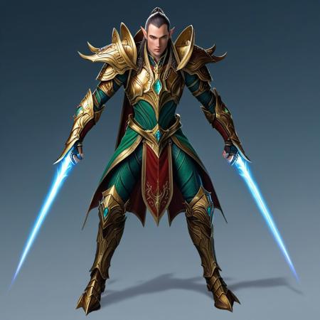 1man,  elf warrior, holding a weapon psyblade, detailed, masterwork, perfect face