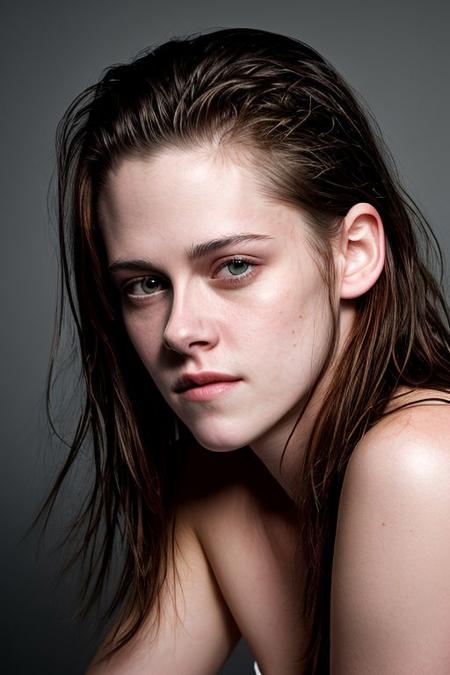 (CR-Kv1st1nStewart-slgmoon:0.99), full color portrait of woman, (oiled shiny skin:1.0), (face closeup:1),
masterpiece, best quality, sharp focus, 8k highres, ultra-detailed, rim light, (grey background:1.0),