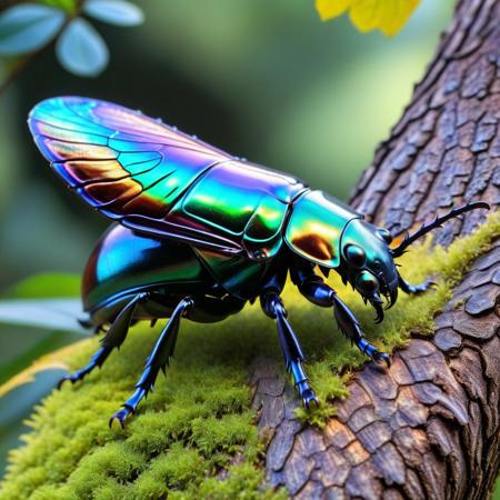 8k, score_9, score_8_up, score_7_up,(h4v_h0l0:1.5),
masterpiece,realistic,ultra detailed, vibrant colors,photo-realistic,
rhinoceros beetle, iridescent wings, perched on a tree
