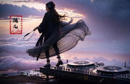 (best quality), (real), (masterpiece),(single focus), (sing), (Light and dark contrast, high contrast, high saturation:1.2)
A young girl DJ spinning tracks, fashion photography, in style of angura kei, hime - cut, straight hairthe environment transitioning from calm skies to turbulent storms, purple color, Tilt-Shift, Christian Lacroix, Tim Walker, Chema Madoz,
DJ1girl, solo, instrument, headphones,
jewelry, bracelet , long hair , keyboard (instrument) , (full body:1.1), lips, <lora:~Q?-mj DJ:0.8>