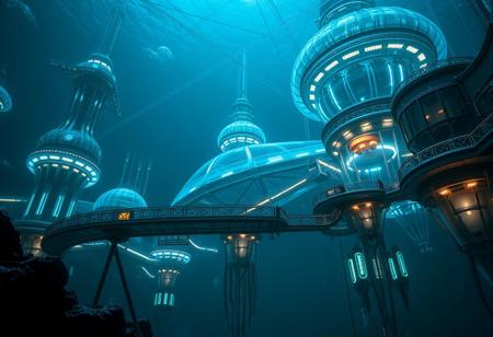 Create an ultra-detailed scene portraying a Gelid Architect in its deep-ocean habitat. The Gelid Architect is a biomechanical, intelligent species, thriving in the crushing depths of a frigid underwater world. Its sleek, translucent body reflects the icy environment, with bioluminescent streaks across its surface. The architecture around them is vast and awe-inspiring, crafted from translucent, pressure-resistant alloys that glow faintly, resembling towering coral spires with advanced cybernetic systems intertwined. The atmosphere is both dramatic and serene, with cinematic lighting emphasizing the cold, distant environment.
Depict the architectural structures in close-up: vast floating spires, linked by bridges, with glowing conduits running along metallic arches. The buildings mimic jellyfish-like designs, with domes that pulse with energy and translucent walls revealing complex internal machinery. The low-angle shot provides a wide view of the scene, capturing the full scale of this alien city under the endless ocean.
This scene has moody, contrast-filled lighting, highlighting the textures of the Gelid Architect’s smooth, icy skin. The Sony α7R IV with 1/320s, f/2.8, ISO 400 captures the captivating gaze, focusing on the detailed iris of the Architect, blending an artistic interplay of light and shadow. The RAW file format enhances the overall visual rhythm of the composition.