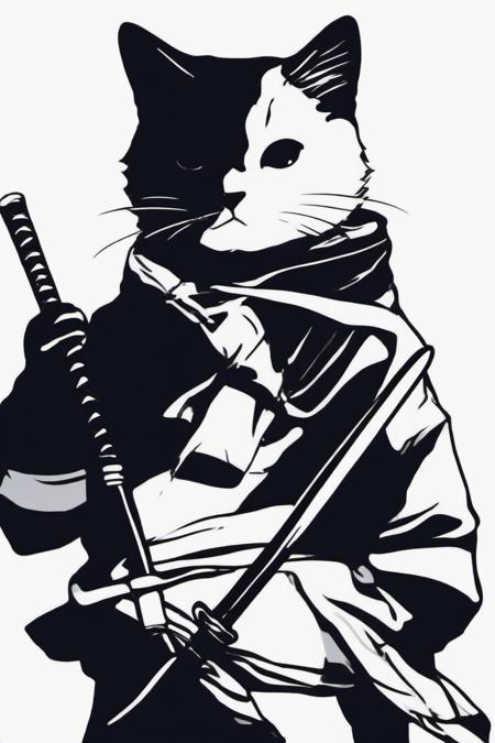 <lora:PE_HighContrastStyleV1:0.8> PEHighContrast,Simple Background, high Contrast, Illustration,Black and White,
Cute Cat Holding a samurai sword