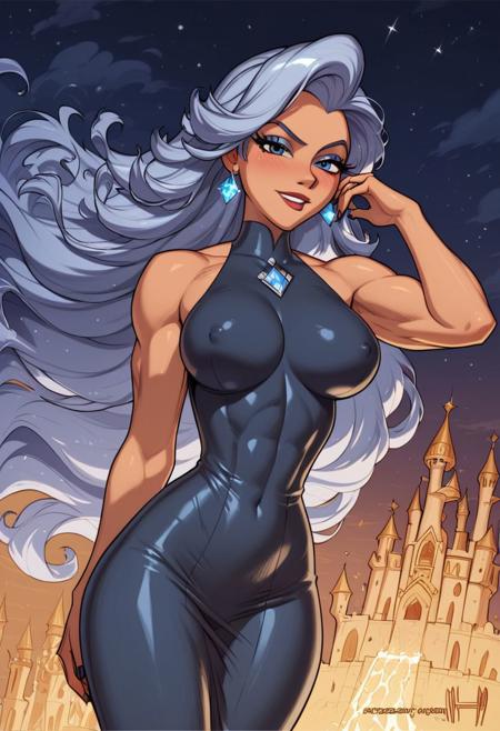 score_9, score_8_up, score_7_up, tall female, silver flowing hair, powerful, seductive figure, sleek, muscular body, glow with an inner light, skin color of midnight, eyes black diamonds, center of a dark, twisted castle, surrounded by minions, and creatures of the night, skin tight black dress 
<lora:Styles\Disney Princess:1>
<lora:extremely_detailed:1>  <lora:Expressive_H:1> 
Expressiveh, Akaburstyle, by meesh,