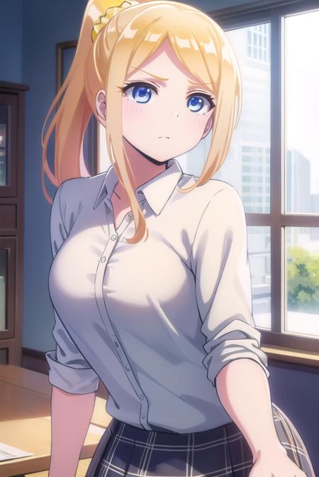 clairethomas, <lora:claire thomas anime s1-lora-nochekaiser:1>,
claire thomas, long hair, blue eyes, blonde hair, ponytail, scrunchie,
BREAK skirt, shirt, school uniform, white shirt, plaid, plaid skirt,
BREAK indoors, classroom,
BREAK looking at viewer,
BREAK <lyco:GoodHands-beta2:1>, (masterpiece:1.2), best quality, high resolution, unity 8k wallpaper, (illustration:0.8), (beautiful detailed eyes:1.6), extremely detailed face, perfect lighting, extremely detailed CG, (perfect hands, perfect anatomy),