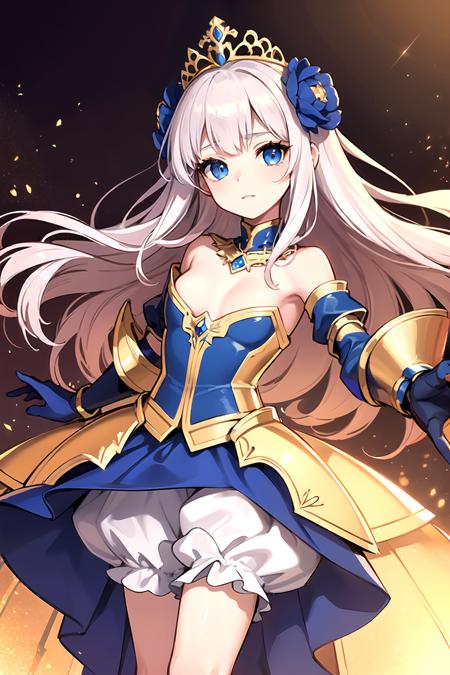 (style-princess:0.7), beautiful girl, small breasts, 1girl, ((armor)) armor princess, (rich blue and gold), ((riverbank)), slim, (gloves) masterpiece, high contrast, hyper detailed, best quality, ultra high res, high resolution, detailed,  (((bloomers)))