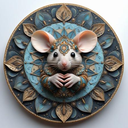 (mouse:1.5), humility, artmndl, 8k, ultra detailed  <lora:artfullyMANDALA_SDXL_V1:1>, pretty mouse, very beautiful mouse, (nice mouse), ((cute mouse))