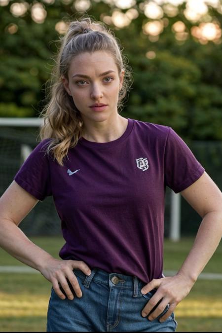 1girl, solo, purple t-shirt, blue jeans, hands on hip, soccer field, soft lighting, looking at viewer, blurry background, bokeh, chromatic aberration, depth of field, masterpiece, best quality, ultra-detailed, ultra high res, (photorealistic:1.4), raw photo, (realistic:0.2), 8k HDR, f1.4, 40mm, photorealistic, raw, 8k, textured skin, skin pores, intricate details, by Dorothea Lange
<lora:epiCRealismHelper:1> <lora:PAseer-SD15-LCM Quick:1> <lora:amanda_seyfried_lora_v01:1> as85, blonde hair