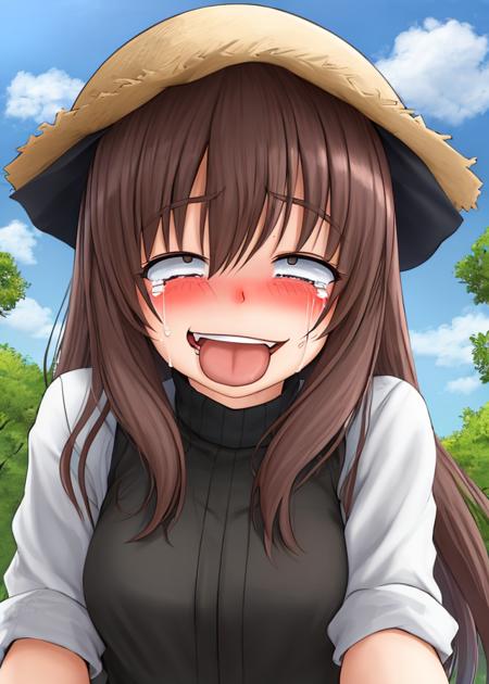 <lora:Ahegaokin-10:0.7>,1girl, solo, blush, smile,open mouth, tongue, tears, ahegao, laughin