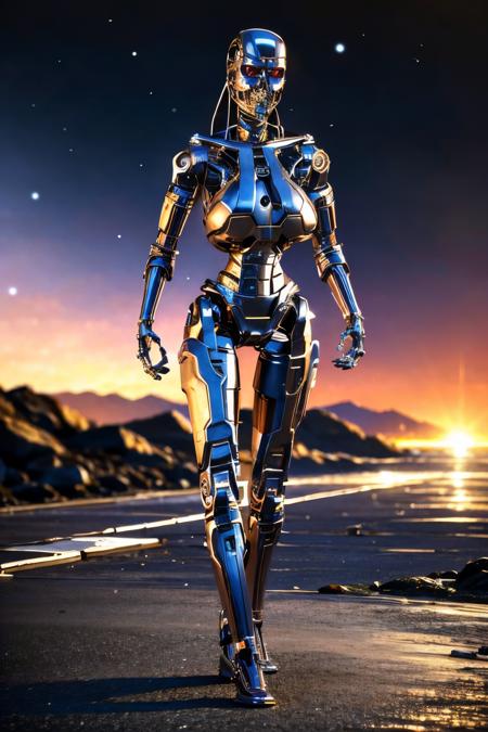 explosions in the background, night sky, full body shot (Realisitc:1.5) woman terminator, big breasts, <lora:EdobTerminatorFemale_v1.0:0.8>