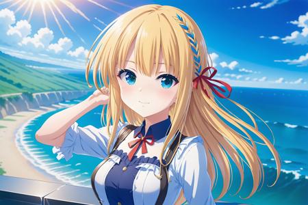 <lora:icre2:0.65>,ichinoserei2, 1girl, solo,selfie, looking at the sea, dramatic, anime style, key visual, vibrant, studio anime, highly detailed