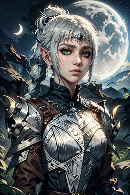 (masterpiece, best quality)
ShadowHBG, 1 girl, white hair, ponytail, pointy ears, moon, stars, looking up
 <lora:ShadowHeart:0.8>