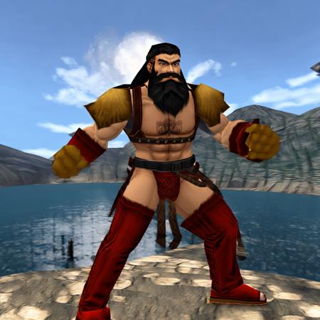 A male warrior, a beard, on a platform, dreamcast style <lora:RetroJoyDreamcast:0.98>